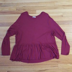Wine long sleeve peplum